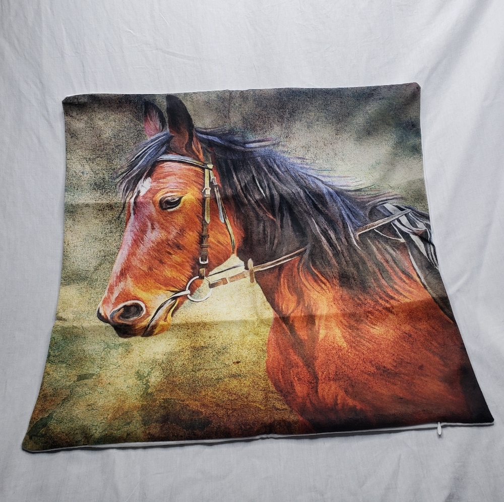 Horse Accent Throw Pillow Cover Zippered Soft Microfiber 17 x 17 Inches